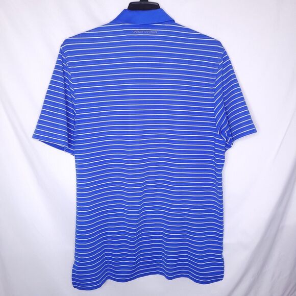 Under Armour Polo Shirt Mens Large Striped Blue White Performance Loose HeatGear - Picture 5 of 12